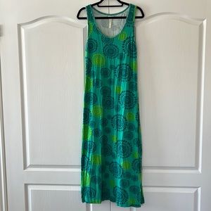 VGUC Hatley green patterned sleeveless maxi sheath style dress